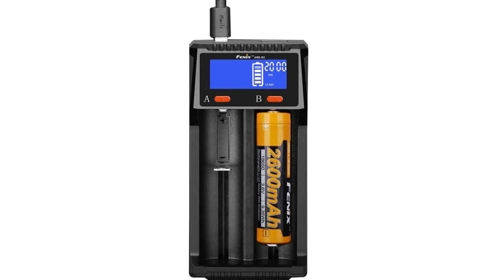 Fenix Micro USB Li-ion/Ni-Cd/Ni-MH Smart Charger, Dual Channel, 2000 mA max Charge Current, Black, ARE-D2
