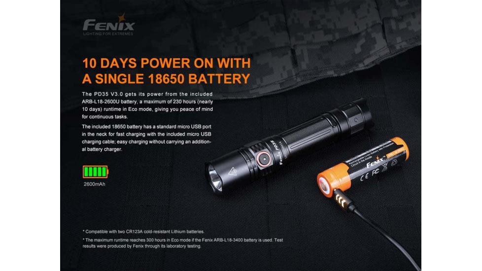 Fenix Lighting PD35 V3.0 Lithium Ion 1700 Lumens Luminus SFT40 LED Flashlight, Black, PD35V3BK