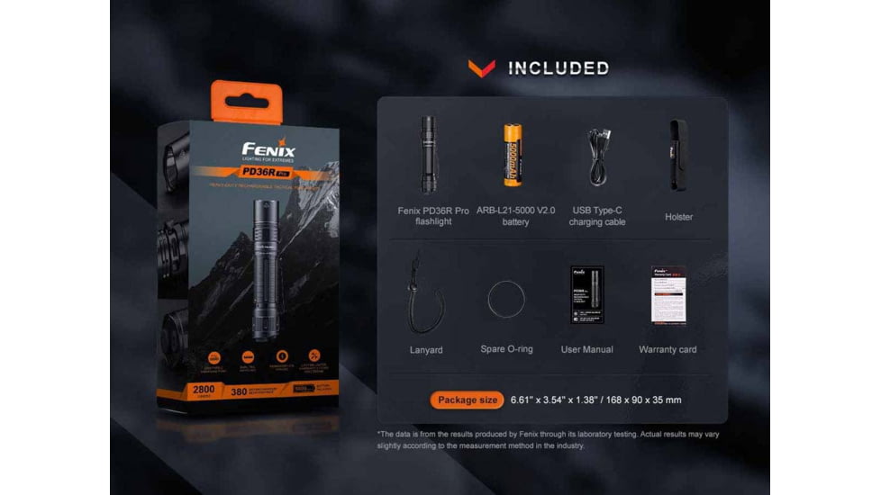 Fenix Lighting PD36R PRO Lithium Ion 2800 Lumens Luminus SFT70 LED Flashlight, Black, PD36PROBK
