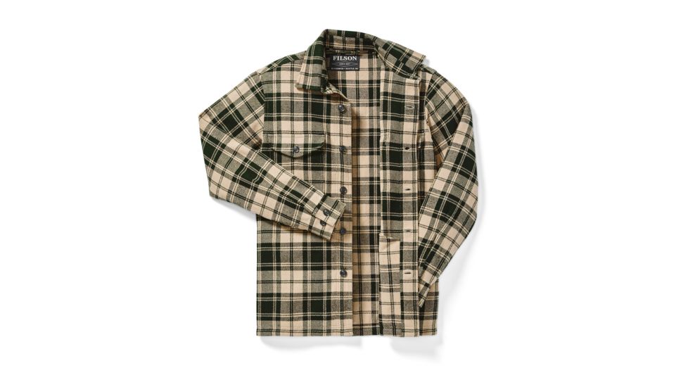 Filson Deer Island Jac-Shirt - Mens, Dark Cream/Green Plaid, Medium, 20105728-DRKCRM1-M