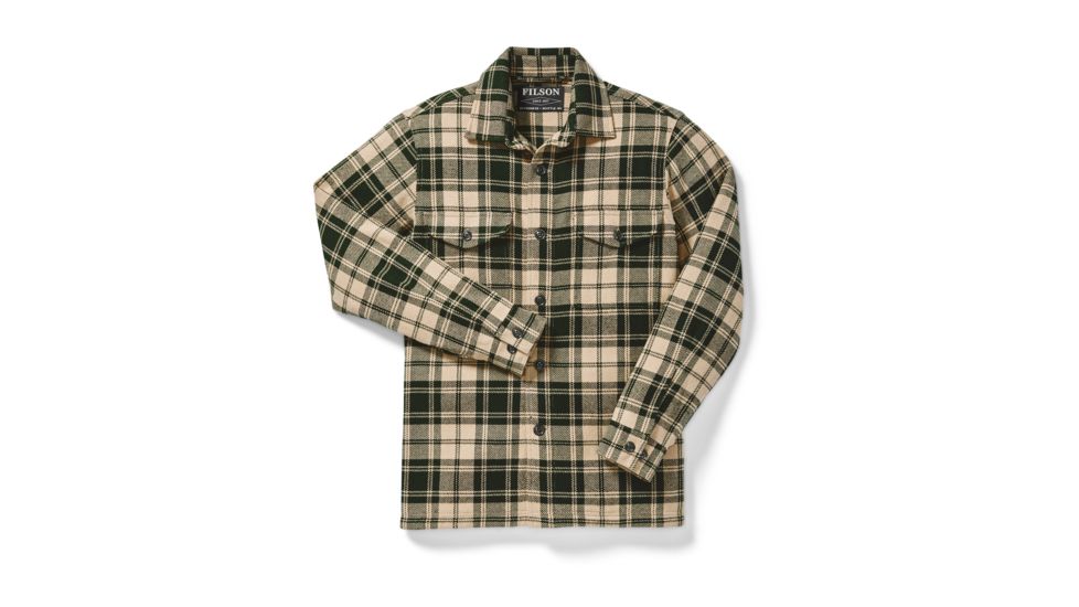 Filson Deer Island Jac-Shirt - Mens, Dark Cream/Green Plaid, Medium, 20105728-DRKCRM1-M