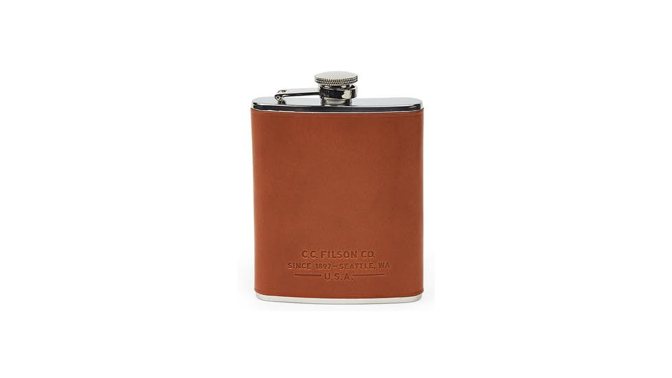 Filson Leather Wrapped Flask, Dark Tan, One Size, 11069201-Dark Tan-One Size