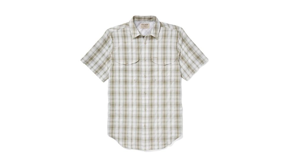 Filson Twin Lakes Sport Short Sleeve Shirt Mens, Cream/Khaki/Green, Large, 20060828-CKG -L