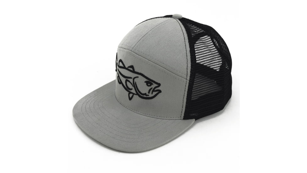 Filthy Anglers Filthy Bass 7 Panel Trucker Camp Hat, Grey, HTF-7BASS-GRY