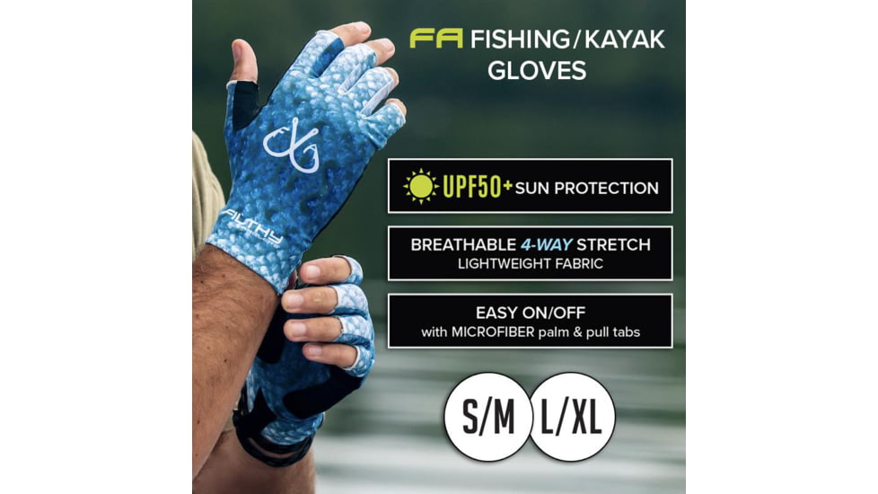 Filthy Anglers Fingerless Fishing Gloves, Scale Blue, Large/Extra Large, GV-SCALES-L