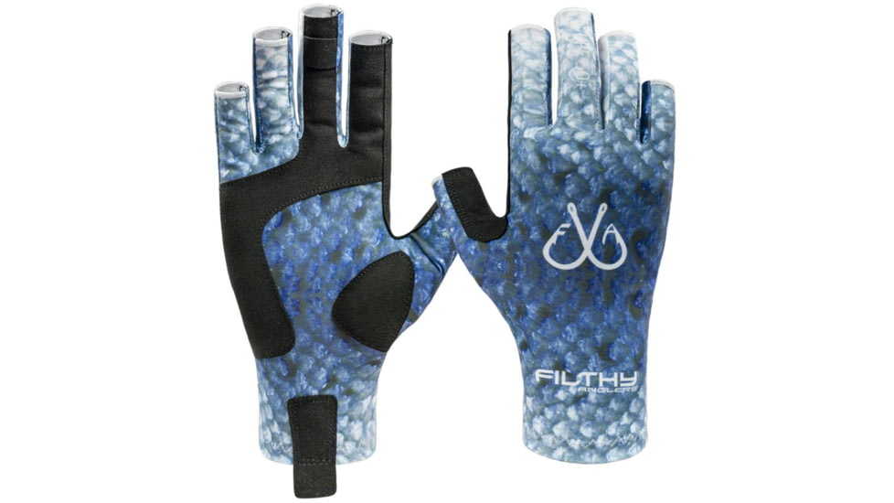 Filthy Anglers Fingerless Fishing Gloves, Scale Blue, Large/Extra Large, GV-SCALES-L