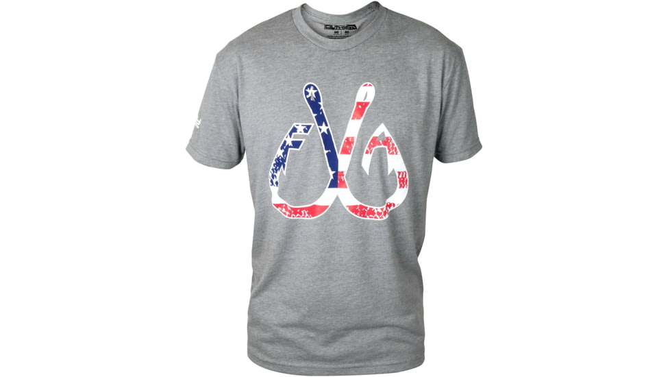 Filthy Anglers Patriotic Fishing Hooks T-Shirt - Mens, Grey, Extra Large, T-PATHKGRY-XL