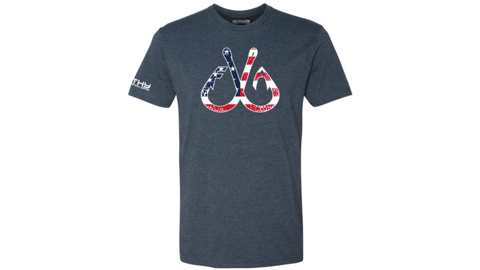 Filthy Anglers Patriotic Fishing Hooks T-Shirt - Mens, Navy Blue, Medium, T-PATHKNVY-M