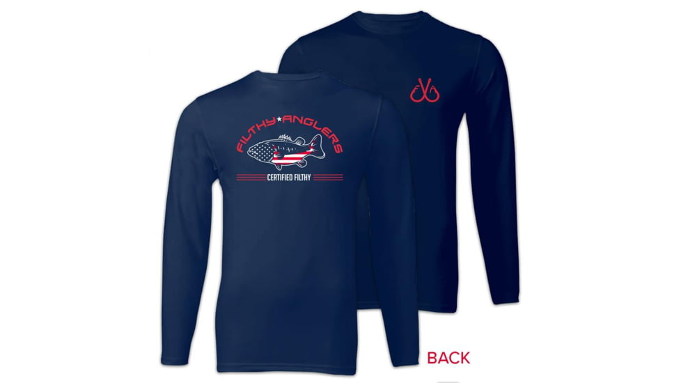 Filthy Anglers Patriotic Long Sleeve Fishing Shirt, Navy Blue, Small, TLS-PATNVY-S