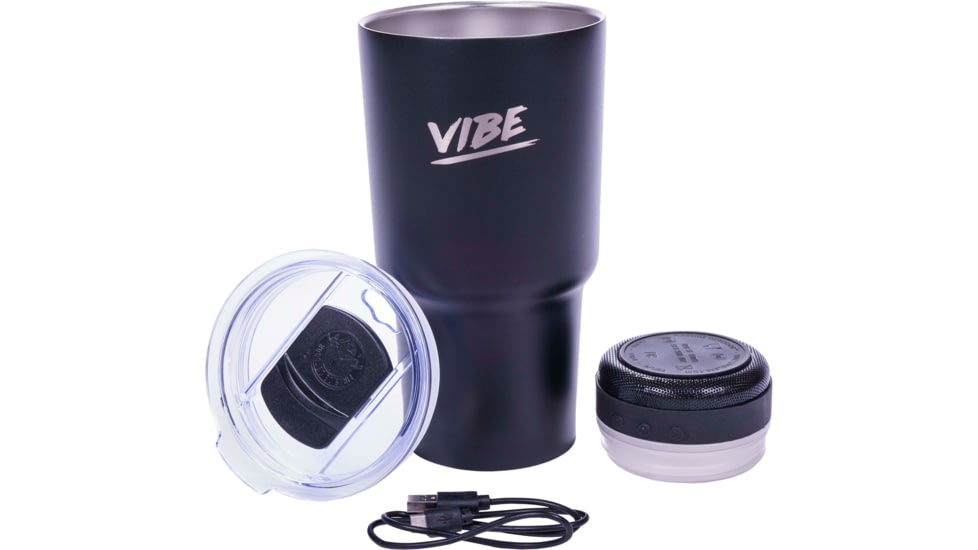 Fireside Outdoor Vibe Tumbler with/ Water-Resistant Bluetooth Speaker, Black, 28oz, VIBE-28-BLK