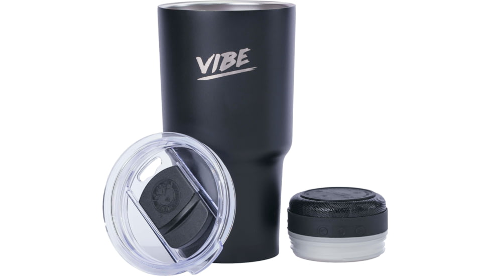 Fireside Outdoor Vibe Tumbler with/ Water-Resistant Bluetooth Speaker, Black, 28oz, VIBE-28-BLK