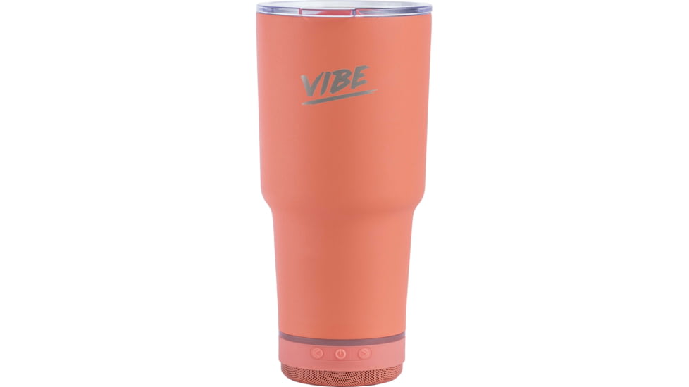 Fireside Outdoor Vibe Tumbler with/ Water-Resistant Bluetooth Speaker, Coral, 28oz, VIBE-28-COR