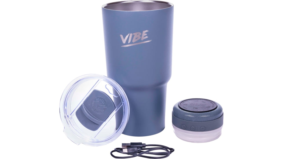 Fireside Outdoor Vibe Tumbler with/ Water-Resistant Bluetooth Speaker, Grey, 28oz, VIBE-28-GRY