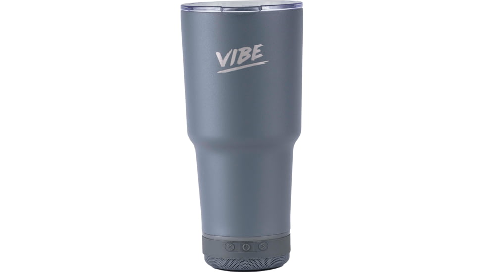 Fireside Outdoor Vibe Tumbler with/ Water-Resistant Bluetooth Speaker, Grey, 28oz, VIBE-28-GRY