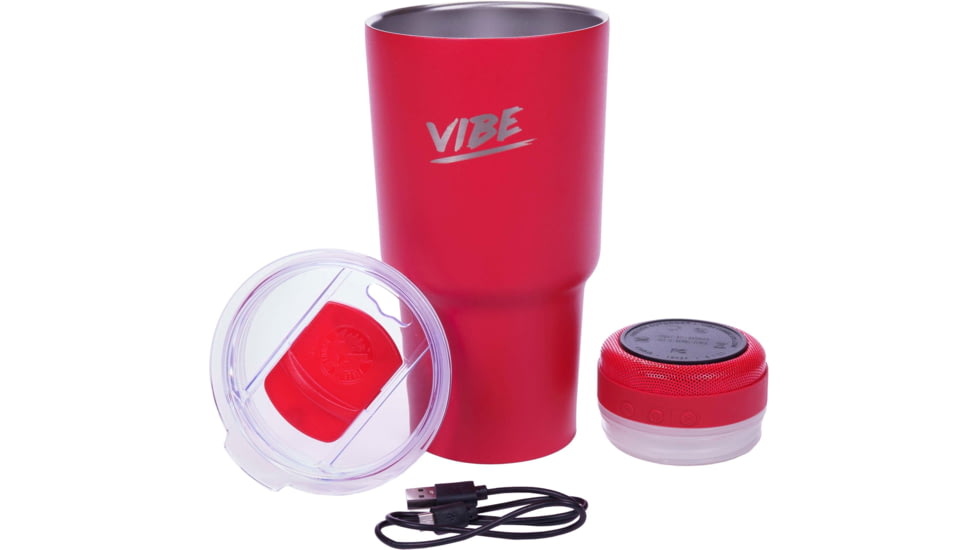 Fireside Outdoor Vibe Tumbler with/ Water-Resistant Bluetooth Speaker, Red, 28oz, VIBE-28-RED