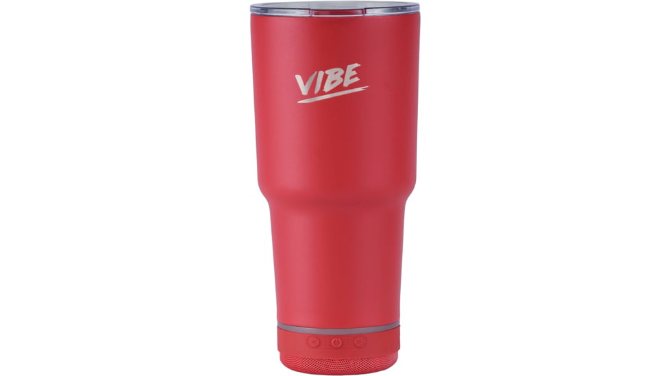 Fireside Outdoor Vibe Tumbler with/ Water-Resistant Bluetooth Speaker, Red, 28oz, VIBE-28-RED