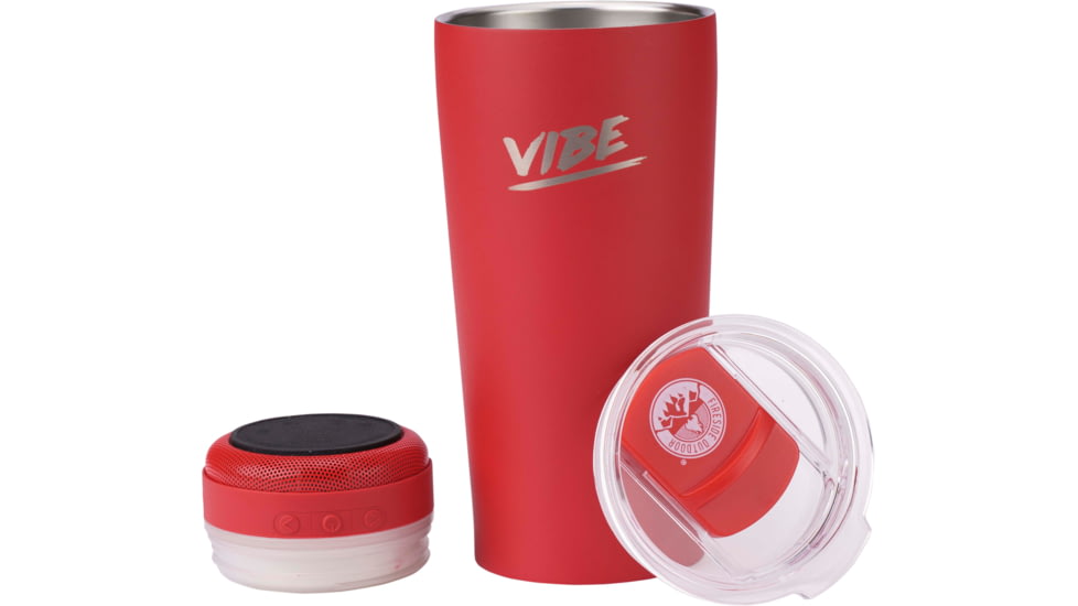 Fireside Outdoor Vibe Tumbler With Water-Resistant Bluetooth Speaker, Red, VIBE-18-RED