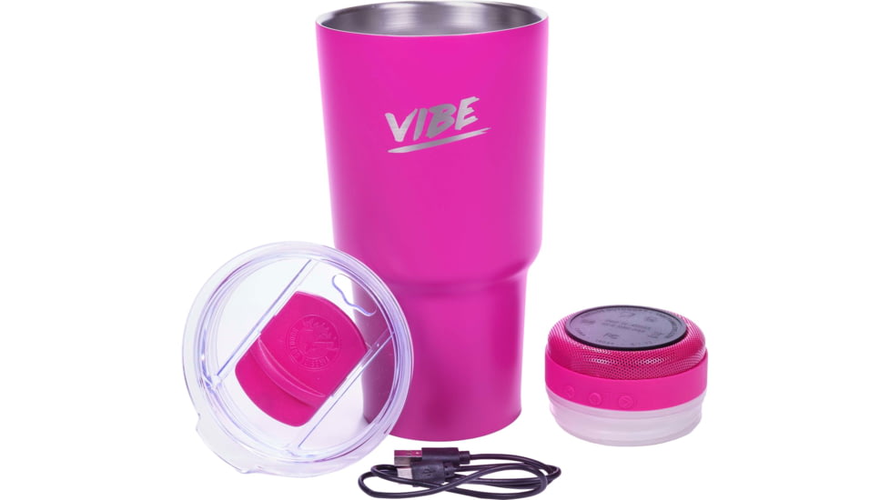 Fireside Outdoor Vibe Tumbler with/ Water-Resistant Bluetooth Speaker, Rosa, 28oz, VIBE-28-ROSA