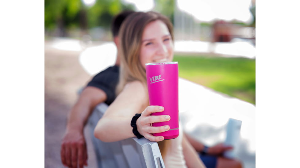 Fireside Outdoor Vibe Tumbler With Water-Resistant Bluetooth Speaker, Rosa, VIBE-18-ROSA