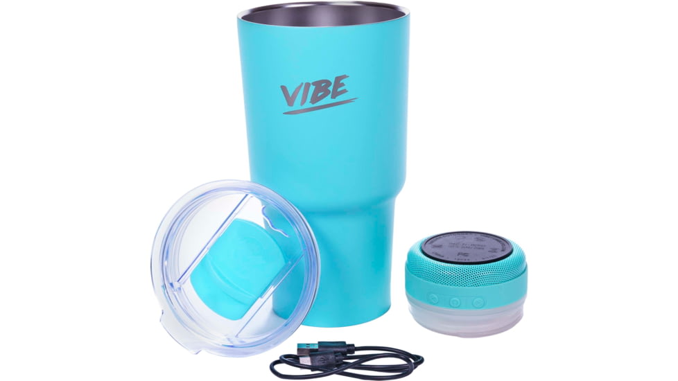 Fireside Outdoor Vibe Tumbler with/ Water-Resistant Bluetooth Speaker, Teal, 28oz, VIBE-28-TEAL