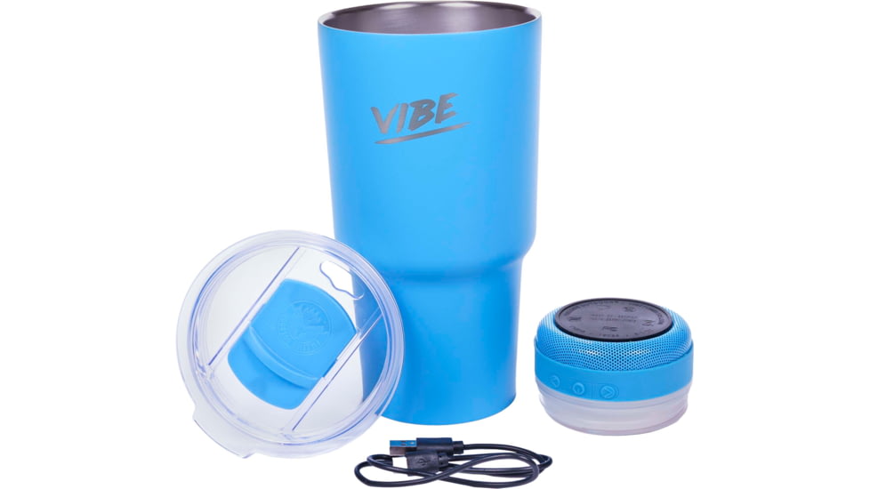 Fireside Outdoor Vibe Tumbler with/ Water-Resistant Bluetooth Speaker, Water Blue, 28oz, VIBE-28-WBLUE