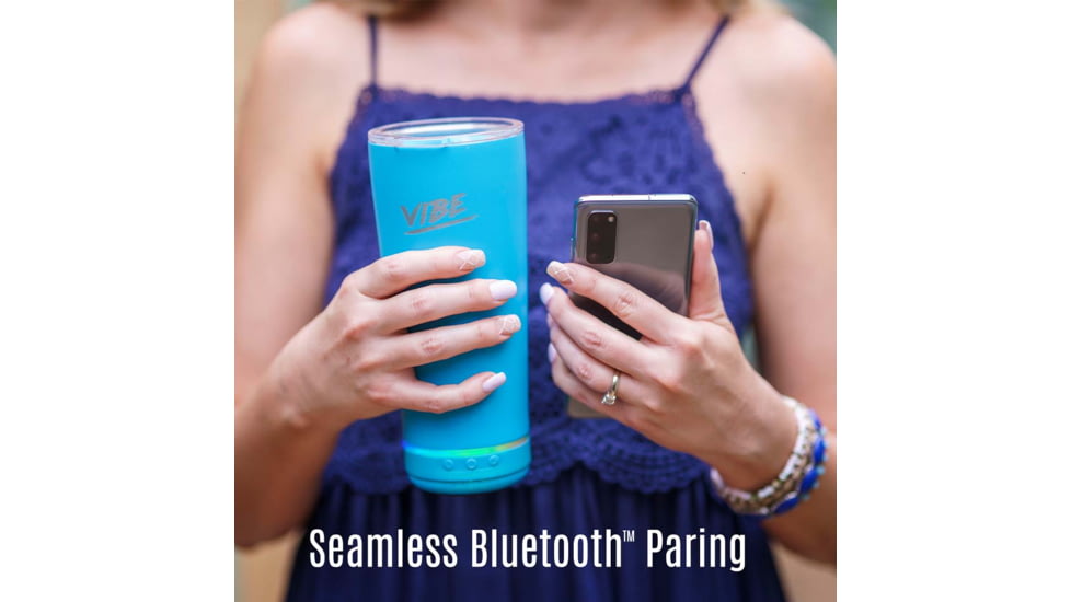 Fireside Outdoor Vibe Tumbler With Water-Resistant Bluetooth Speaker, Water Blue, VIBE-18-WBLU