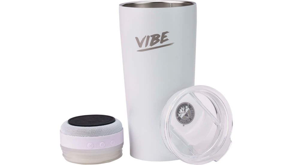 Fireside Outdoor Vibe Tumbler With Water-Resistant Bluetooth Speaker, White, VIBE-18-WHT