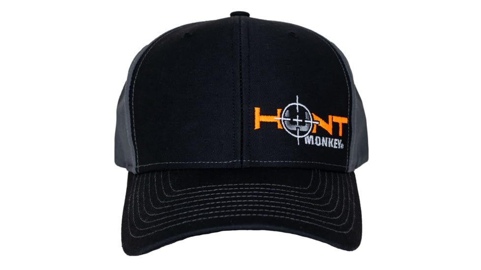 Fish Monkey Hunt Left Panel Embroidery Hat, Black/Char, One size, HM801-BKCH