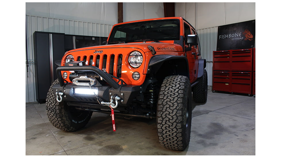 Fishbone Offroad Fishbone Front Stubby Winch Bumper w/Tube Guard, Jeep Wrangler JK 2007 - 2018, Black, FB22004