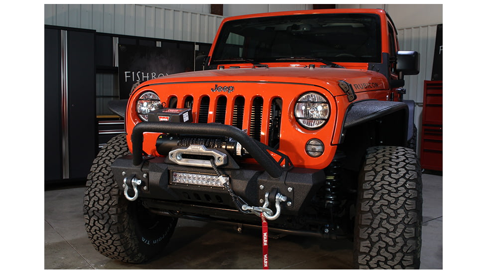 Fishbone Offroad Fishbone Front Stubby Winch Bumper w/Tube Guard, Jeep Wrangler JK 2007 - 2018, Black, FB22004