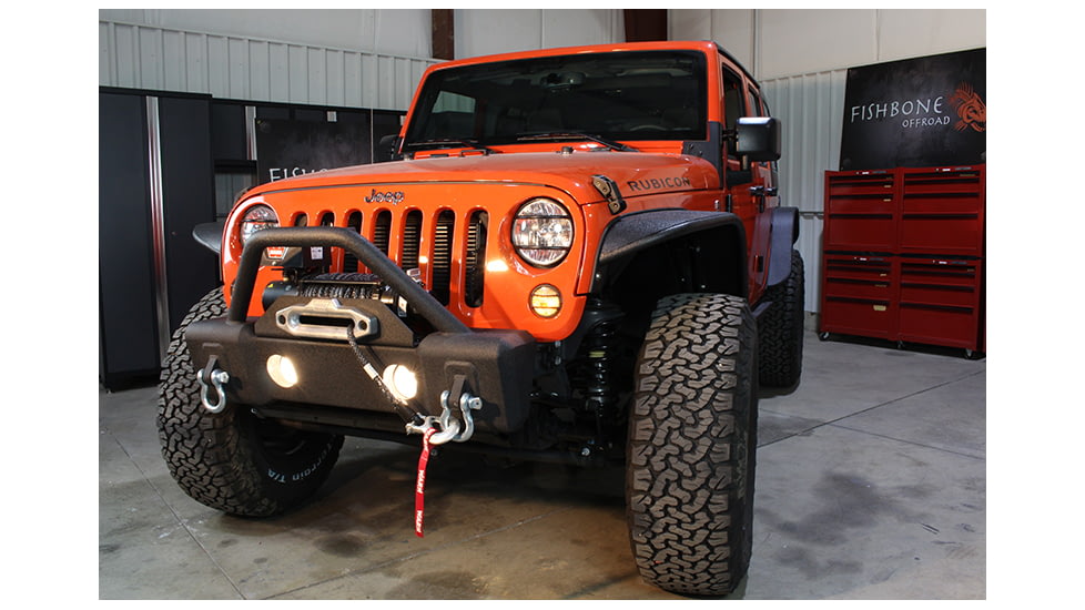 Fishbone Offroad Fishbone Front Stubby Winch Bumper w/Tube Guard, Jeep Wrangler JK 2007 - 2018, Black Textured, FB22001