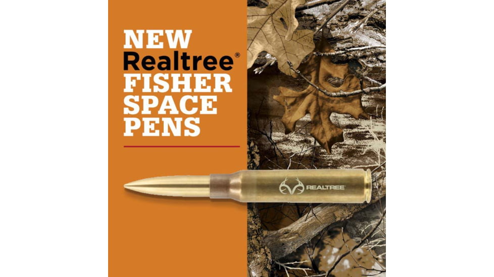 Fisher Space Pen .338 Caliber LAPUA Mag Brass Casing Space Pen with RealTree Logo, Raw Brass, 338-RT