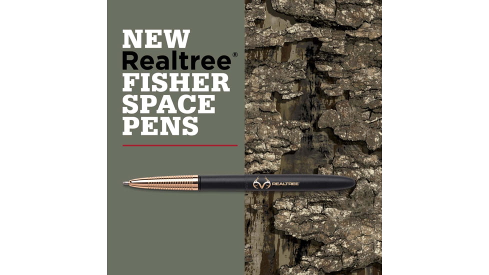 Fisher Space Pen Bullet Space Pen w/ RealTree Logo, Matte Black/Gold, 400BGFG-RT