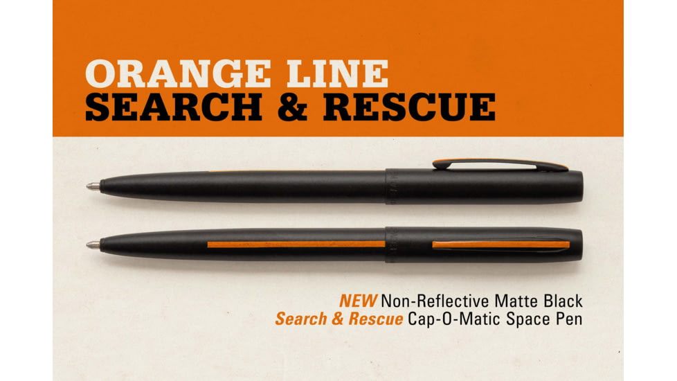 Fisher Space Pen Non-Reflective Search &amp; Rescue Cap-O-Matic Space Pen, Matte Black/Orange Line, M4BSROL