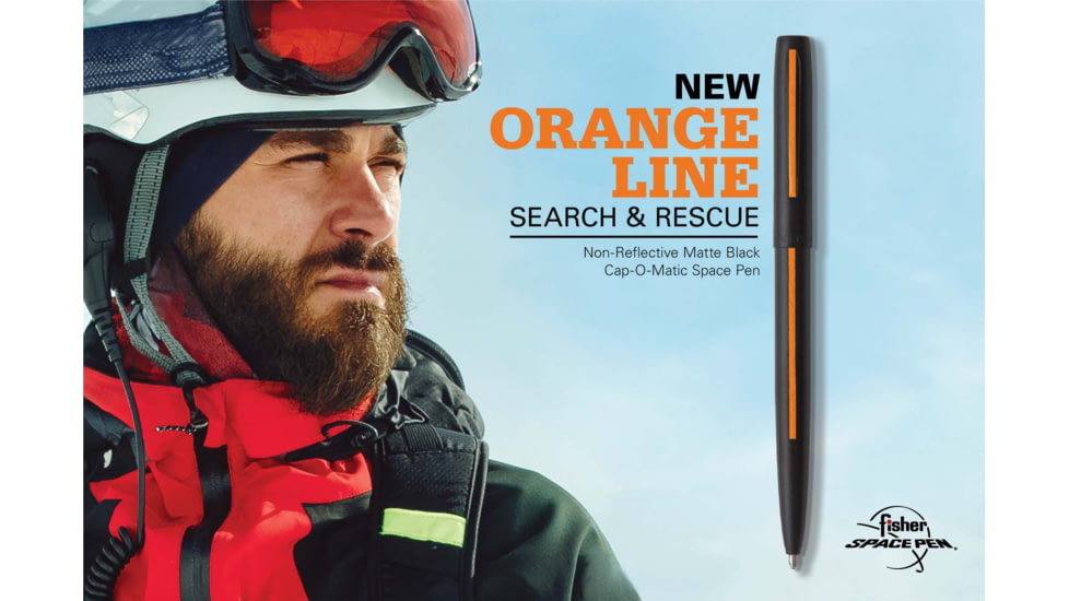 Fisher Space Pen Non-Reflective Search &amp; Rescue Cap-O-Matic Space Pen, Matte Black/Orange Line, M4BSROL