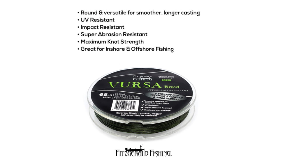 Fitzgerald Fishing Vursa Braid Line, 30LB, Green, 150yds, VBG30150