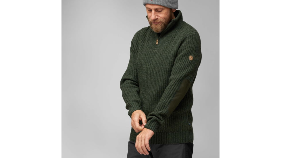 Fjallraven Ovik Half Zip Knit - Mens, Deep Forest, Medium, F86672-662-M