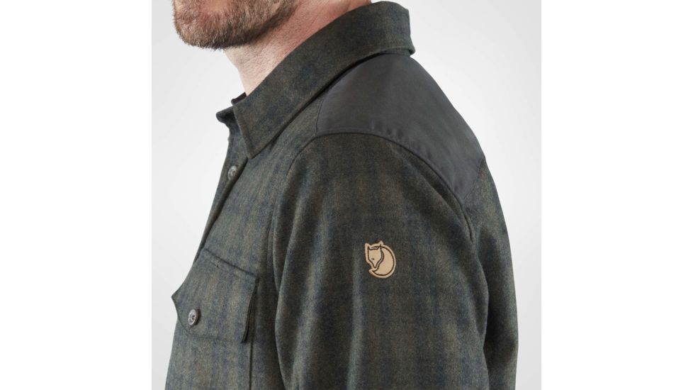 Fjallraven Ovik Re-Wool Shirt Long Sleeve - Mens, Dark Grey-Olive, Small, F81885-030-630-S