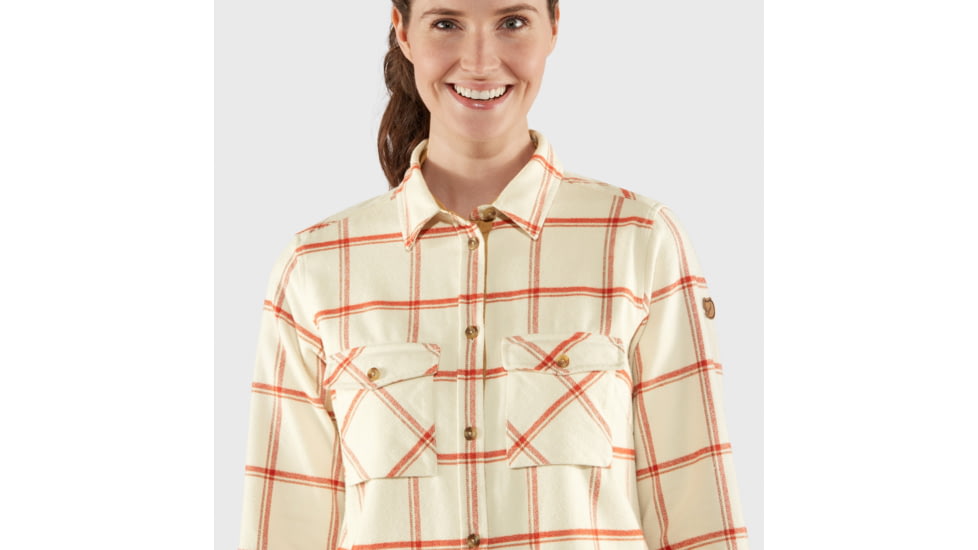 Fjallraven Ovik Twill Shirt Long Sleeve - Womens, Chalk White-Cabin Red, Medium, F84134-113-321-M