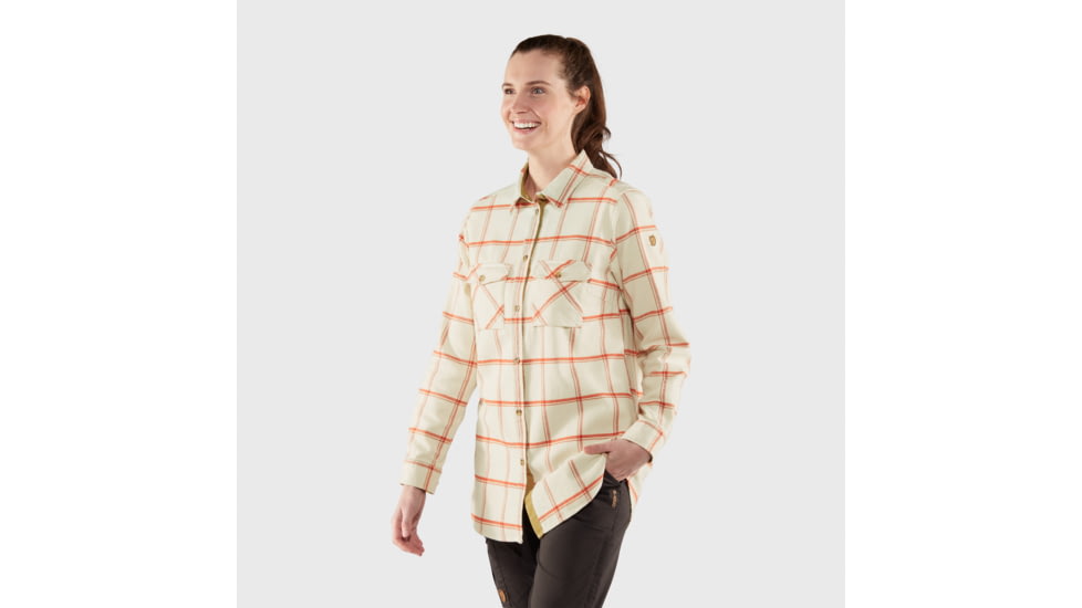 Fjallraven Ovik Twill Shirt Long Sleeve - Womens, Chalk White-Cabin Red, Medium, F84134-113-321-M
