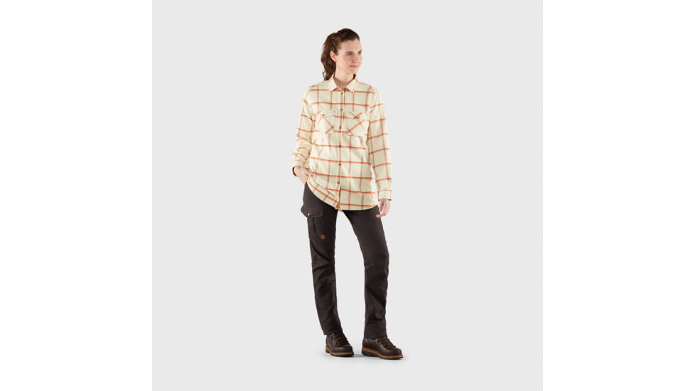 Fjallraven Ovik Twill Shirt Long Sleeve - Womens, Chalk White-Cabin Red, Medium, F84134-113-321-M