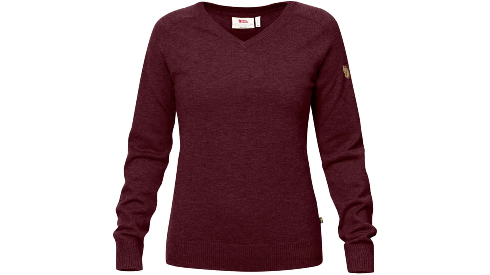 Fjallraven Sormland V-Neck Sweater - Womens, Dark Garnet, Medium, F90177-356-M