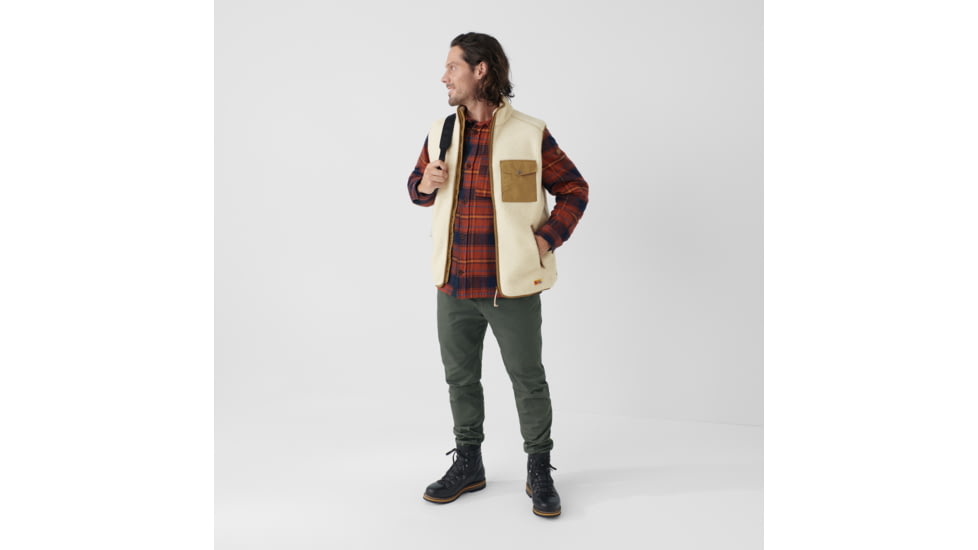 Fjallraven Vardag Pile Fleece Vest - Mens, Chalk White-Buckwheat Brown, Medium, F87073-113-232-M