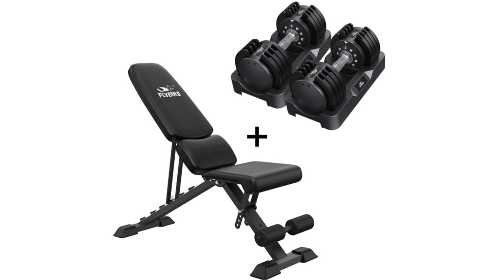 Flybird Fitness 25lb Weight Bench Dumbbells Bundle Set w/Waist Pad, 6840178278593