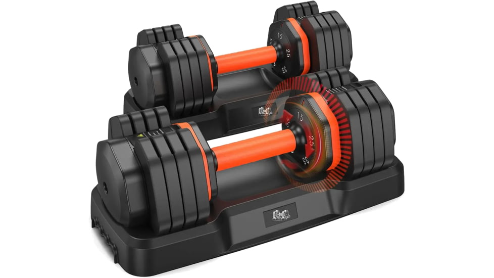 Flybird Fitness 55Lbs Adjustable Dumbbell Pair, Black/Orange, O-NSKFBDB55LB*2