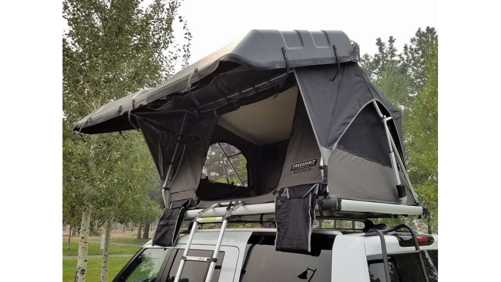 Freespirit Recreation Adventure Series Automatic Hard-Top 49in Roof Top Tent, Grey Body/Blk Fly/Blk Top/Silver Trim, RTAH49307