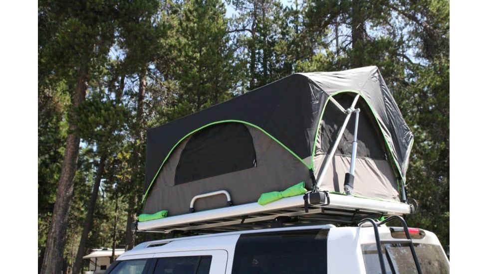 Freespirit Recreation Adventure Series Automatic Soft-Top 49in Roof Top Tent, Dark Grey Body/Blk Fly/Lt. Green Trim/Blk PVC Cover, RTAS49310