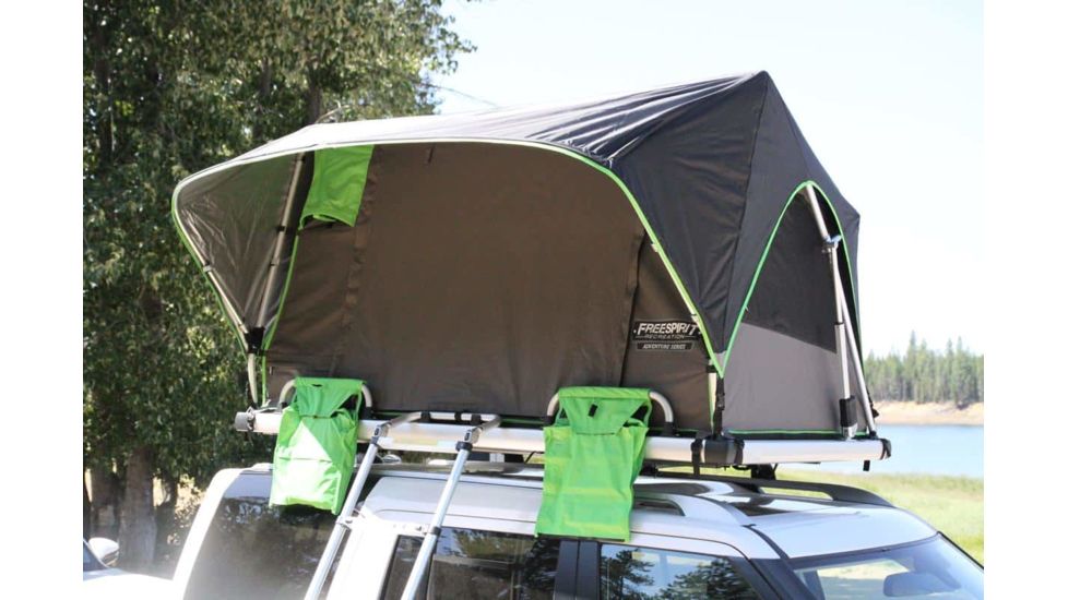 Freespirit Recreation Adventure Series Automatic Soft-Top 49in Roof Top Tent, Dark Grey Body/Blk Fly/Lt. Green Trim/Blk PVC Cover, RTAS49310