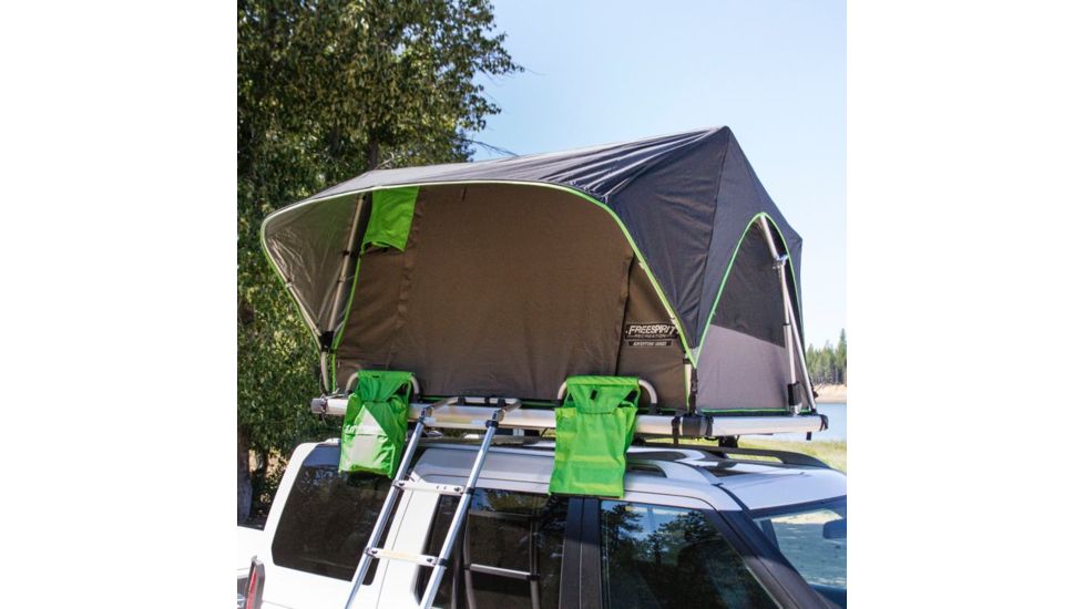 Freespirit Recreation Adventure Series Automatic Soft-Top 49in Roof Top Tent, Dark Grey Body/Blk Fly/Lt. Green Trim/Blk PVC Cover, RTAS49310