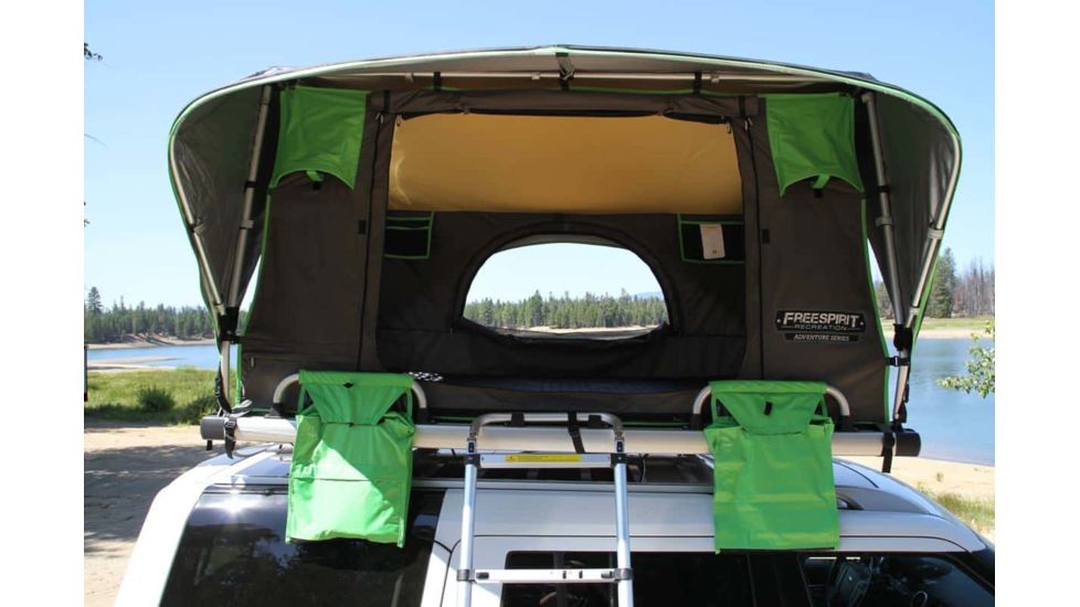 Freespirit Recreation Adventure Series Automatic Soft-Top 49in Roof Top Tent, Dark Grey Body/Blk Fly/Lt. Green Trim/Blk PVC Cover, RTAS49310